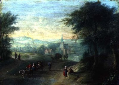 Bergachtig rivierlandschap door Jacques Willem Blarenberghe