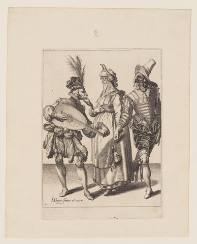 Een paar toegesproken door een luitspeler, uit De maskerades door Jacques de Gheyn II