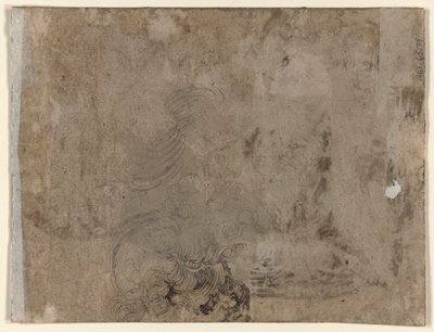 Een jongeling zittend aan een tafel (recto); Hoofd van een kind met krullend haar (verso) door Jacques de Gheyn II
