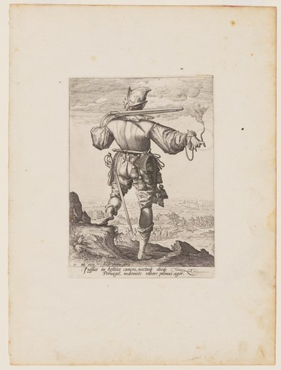Musketier met helm, van officieren en soldaten van de lijfwacht van keizer Rudolph II door Jacques de Gheyn II