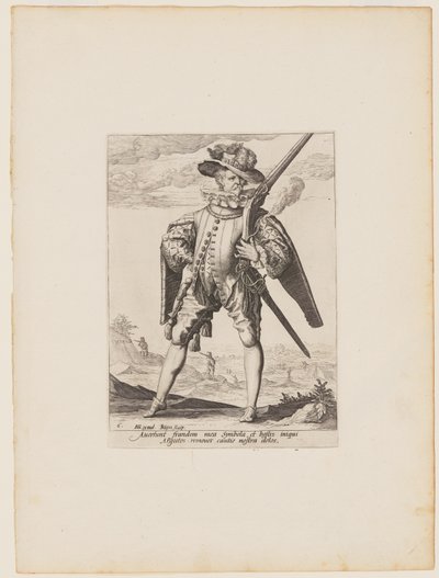 Musketier, uit Officieren en soldaten van de lijfwacht van keizer Rudolph II door Jacques de Gheyn II