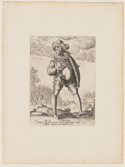 Soldaat, gewapend met slagzwaard en schild, van officieren en soldaten van de lijfwacht van keizer Rudolph II door Jacques de Gheyn II