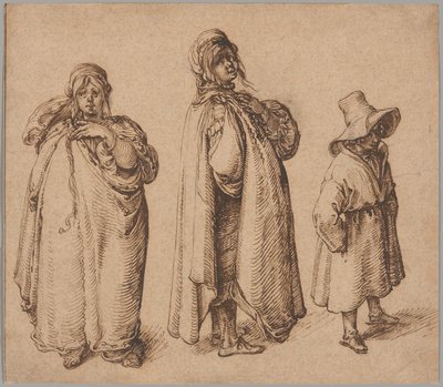 Twee studies van een Roma-vrouw en een Roma-jongen met een grote hoed door Jacques de Gheyn II