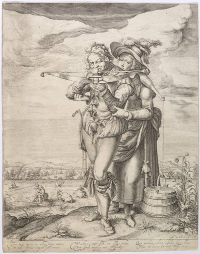 De kruisboogschutter en de melkmeid, ca. 1610 door Jacques de Gheyn the Younger