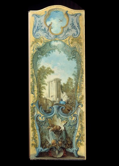 Meubilair: schilderij scherm op maroufle papier door Jacques de Lajoue door Jacques de Lajoüe