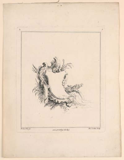 Wapenschild, uit "Recueil Nouveau de Differens Cartouche" door Jacques de Lajoüe