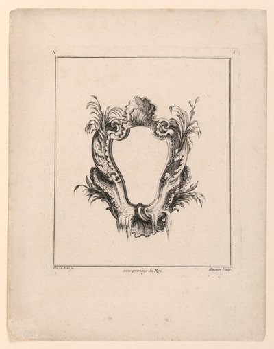 Wapenschild, uit "Recueil Nouveau de Differens Cartouche" door Jacques de Lajoüe