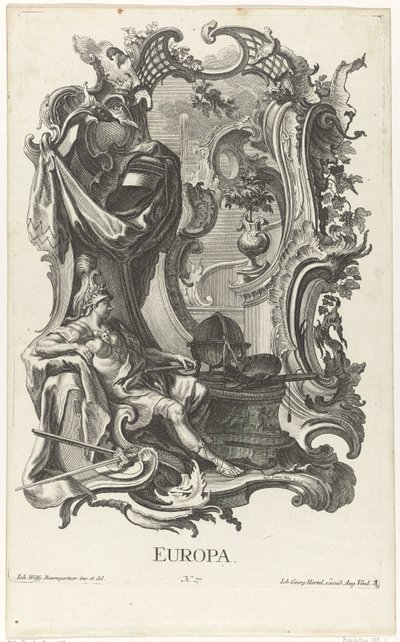 Rocaille met de personificatie van het werelddeel Europa door Jakob Gottlieb Thelott