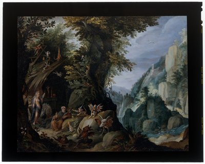 De verzoeking van Sint Antonius in een landschap door Jakob Isaaksz Swanenburgh