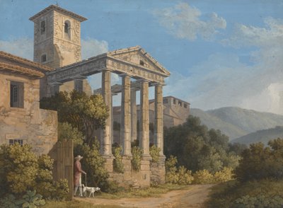 De tempel van Hercules in Cori bij Velletri door Jakob Philipp Hackert
