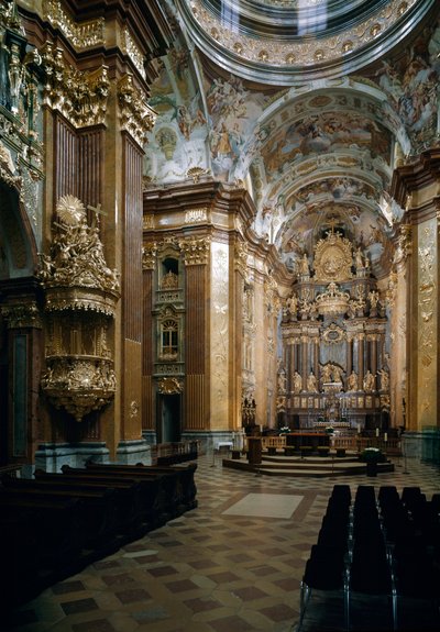 Binnenaanzicht van de Benedictijnse Kerk van Melk ontworpen door architect Jakob Prandtauer (1660-1726), fresco