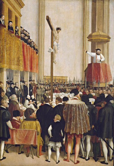 De preek van de pauselijke legaat Cornelio Musso in de augustijnenkerk van Wenen door Jakob Seisenegger
