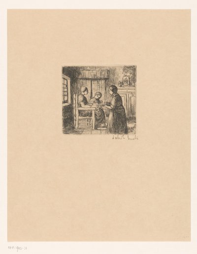 Interieur met drie mensen door Jakob Smits (signed by artist)