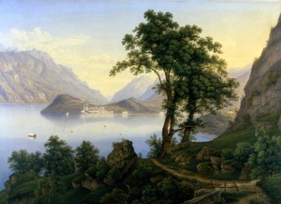 Uitzicht op Bellagio aan het Comomeer. 19e eeuw. door Jakob Suter
