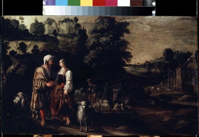 Jakob ontmoet Rachel bij de bron door Jakob Wabbe