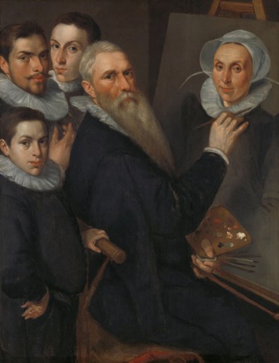 Zelfportret van de schilder met zijn familie, 1594 door Jakob Willemsz. Delff the Elder