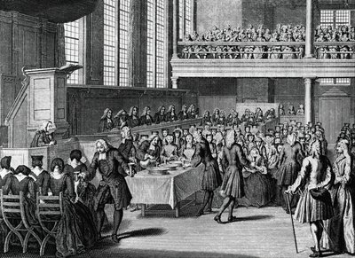 Anabaptisten diner, gravure door Jacobus van der Schley (1715-1779) uit Religieuze Ceremoniën en Gebruiken van Alle Volkeren van de Wereld door Jakob van der Schley