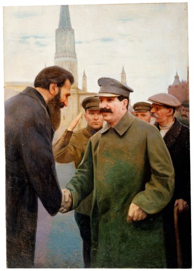 Josef Stalin en de geofysicus Otto Y Schmidt, jaren 1930 door Jakov Kalinichenko