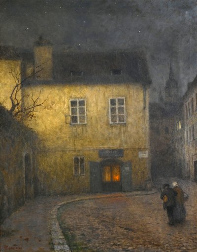 Een straathoek in Praag door Jakub Schikaneder
