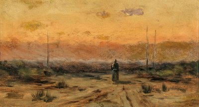 Vrouw aan de kust bij zonsopgang door Jakub Schikaneder