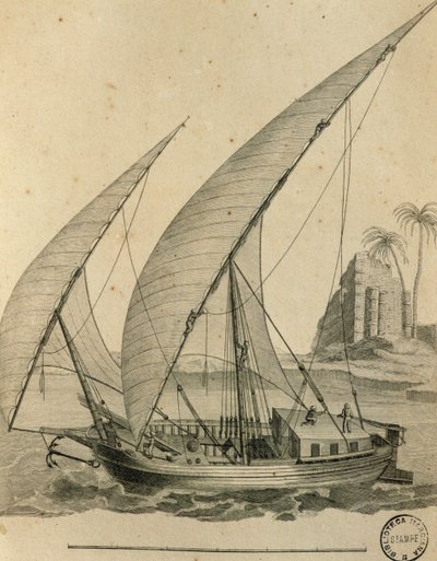 Zeilboot van Nubië, Egypte, gravure uit Cartes et figures du Voyage en Nubie et en Abyssinie, James Bruce door James Bruce