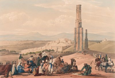 Het fort en de citadel van Ghuznee en de twee Minars, ca. 1839 door James (after) Atkinson