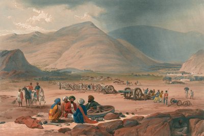 Het dorp Urghundee, c.1839 door James (after) Atkinson