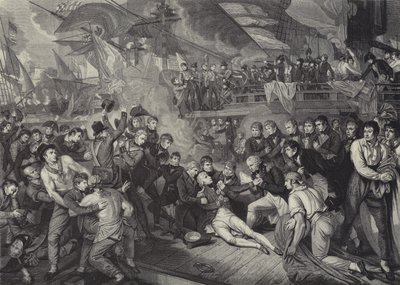 De dood van admiraal Lord Nelson in de Slag bij Trafalgar door James (after) Heath
