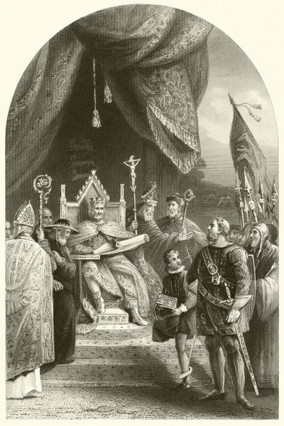 Koning Jan ondertekent de Magna Charta (gravure) door James (after) Lonsdale