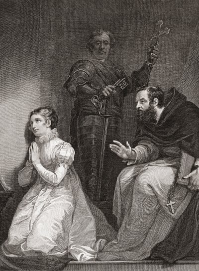 John Feckenham bezoekt Lady Jane Grey in de Tower of London (prent) door James (after) Northcote