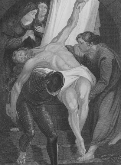 De Graflegging van Christus, Lucas 23, Vers 50-56 (gravure) door James (after) Northcote
