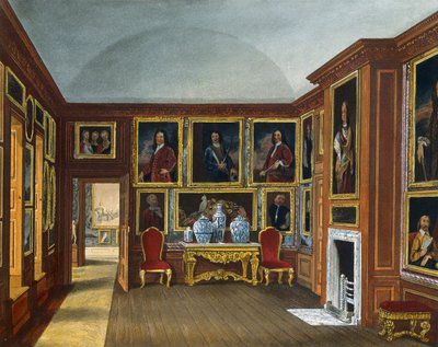 Galerij van admiraals, gravure door Daniel Havell (1785-1826), gebaseerd op ontwerp van James Stephanoff (ca. 1788-1874), uit The History of the Royal Residences door James (after) Stephanoff