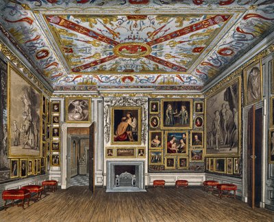 Vergaderzaal, gravure door Daniel Havell, gebaseerd op ontwerp door James Stephanoff, uit The History of the Royal Residences door James (after) Stephanoff