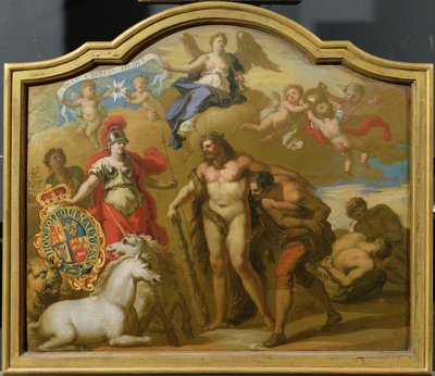 Allegorie van de Macht van Groot-Brittannië te Land, ontwerp voor een decoratief paneel voor de ceremoniële koets van George I, c.1718 door James (attr. to) Thornhill