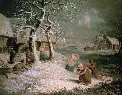 Boeren die sneeuwballen gooien, c.1790 door James (attr. to) Ward
