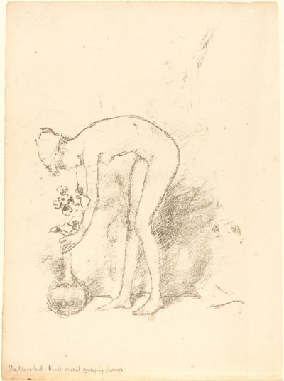Een naakt model schikt bloemen, c. 1892 door James Abbott McNeill Whistler