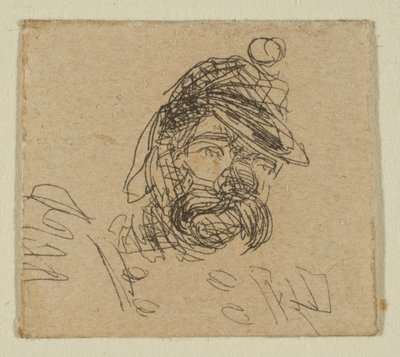 Baardige Man in Soldatenmuts van Schetsen op de Kustonderzoek Plaat, 1854-55 door James Abbott McNeill Whistler