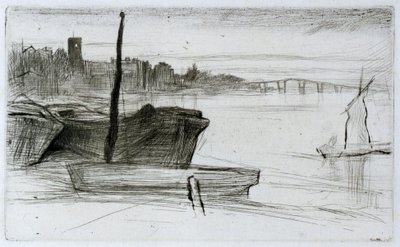 Chelsea Brug en Kerk door James Abbott McNeill Whistler