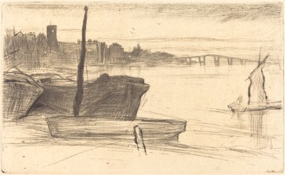 Chelsea Bridge en Kerk, ca. 1870-1871 door James Abbott McNeill Whistler
