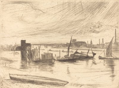 Vroege ochtend, Battersea door James Abbott McNeill Whistler