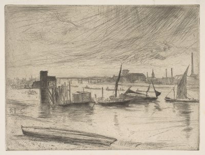 Vroege ochtend, Battersea Battersea Dageraad Cadogan Pier, 1861 door James Abbott McNeill Whistler