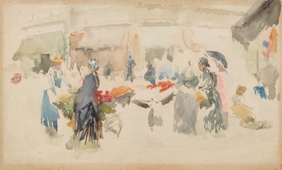Bloemenmarkt: Dieppe, 1885 door James Abbott McNeill Whistler