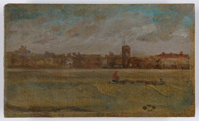 Harmonie in bruin en goud: Oude Chelsea Kerk, waarschijnlijk 1884 door James Abbott McNeill Whistler