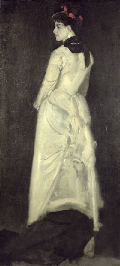 Harmonie in vleeskleur en zwart: Portret van Miss Louise Jopling door James Abbott McNeill Whistler