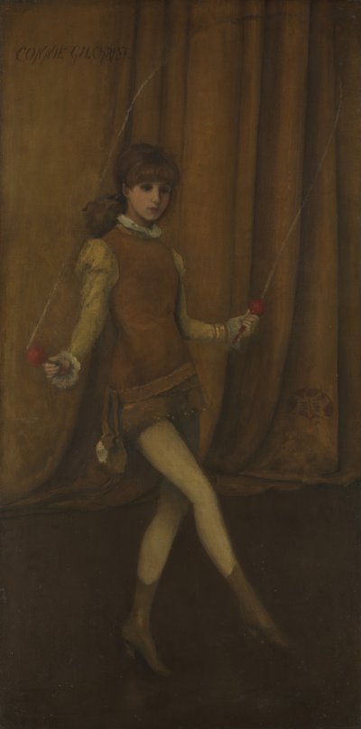 Harmonie in geel en goud: Het gouden meisje Connie Gilchrist door James Abbott McNeill Whistler