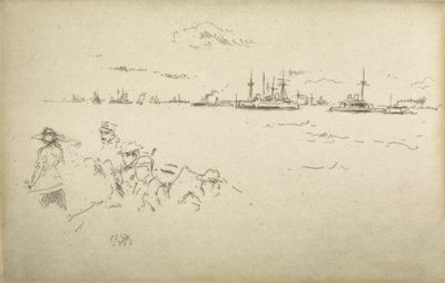 Monitors, uit een set van twaalf etsen getiteld The Naval Review, 1887 door James Abbott McNeill Whistler