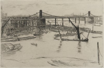 Oude Hungerford Bridge, 1861 door James Abbott McNeill Whistler