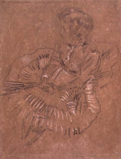 Een Zittend Meisje in een Grote Rok (Een Studie van Elinor Leyland) c.1870-80 door James Abbott McNeill Whistler