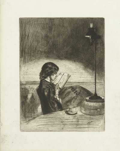 Portret van Deborah Delano lezend door James Abbott McNeill Whistler