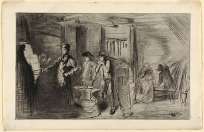 Prent, De smidse, uit de serie Etchings on the Thames and other subjects, 1861 door James Abbott McNeill Whistler
